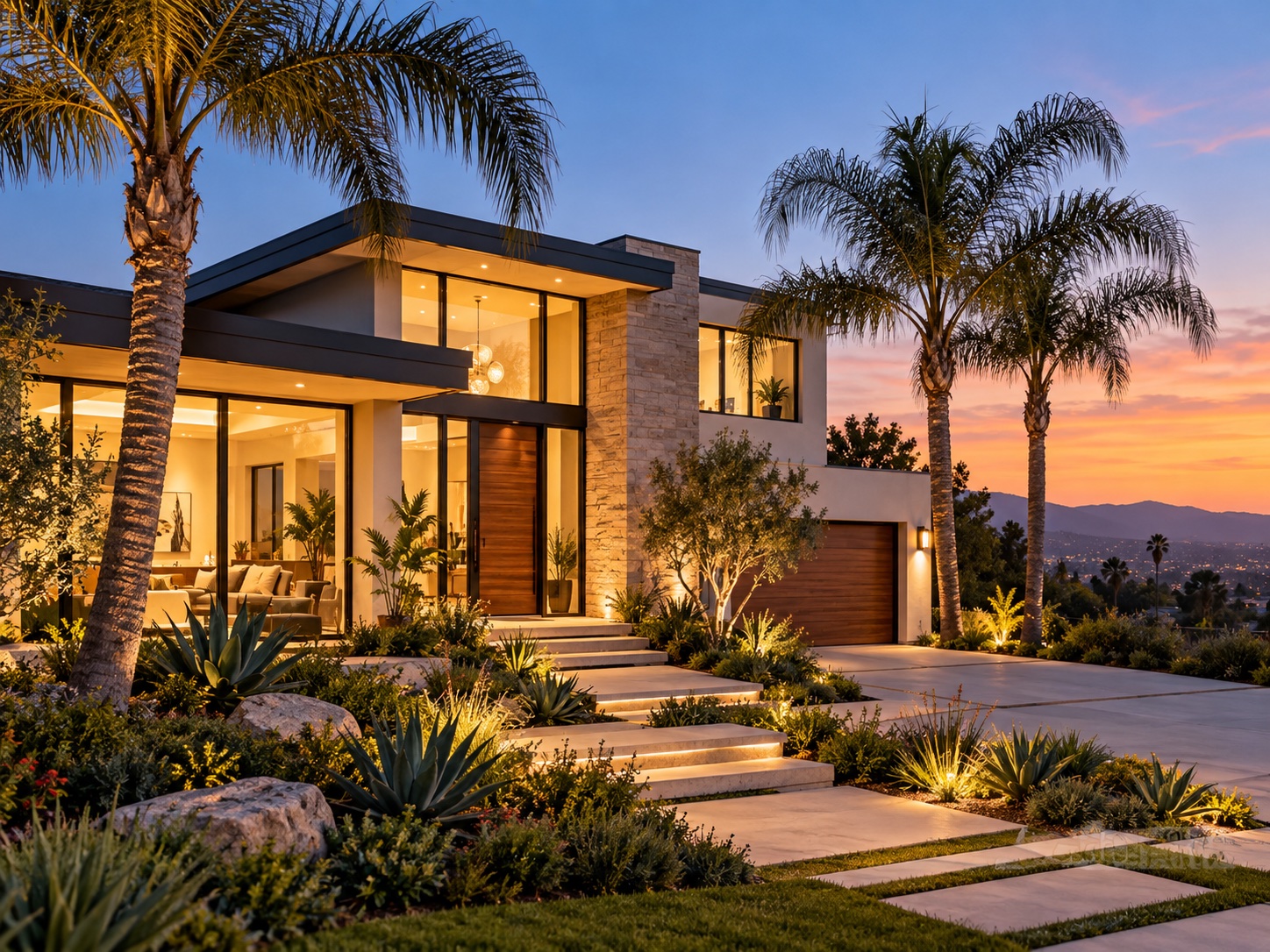 California property at sunset